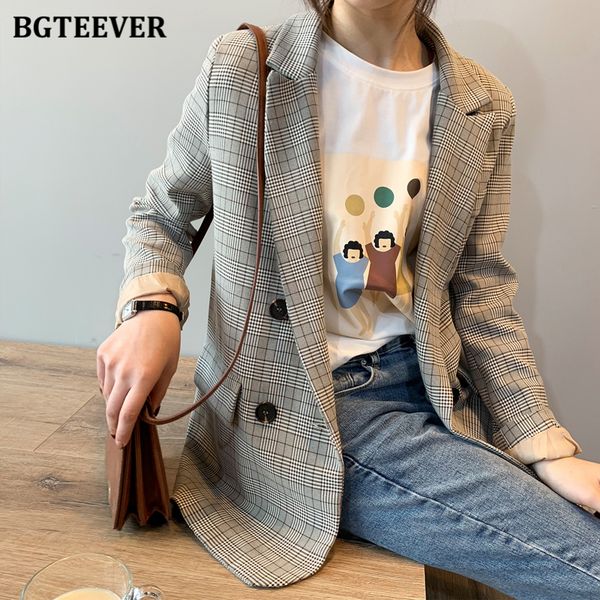 vintage loose double breasted women plaid blazer notched collar long sleeve female suit jacket 2022 autumn outwear, White;black
vintage loose double breasted women plaid blazer notched collar long sleeve female suit jacket 2022 autumn outwear, White;black