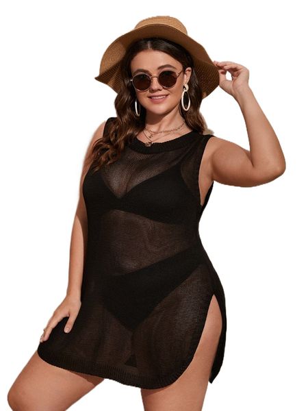 plus split thigh cover up n0bl#, Black