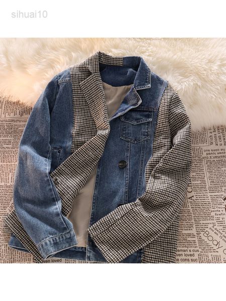 denim panel check blazer coat women's new spring autumn personality simple hong kong style long sleeve suit female outerwear l220725, Black;brown
denim panel check blazer coat women's new spring autumn personality simple hong kong style long sleeve suit female outerwear l220725, Black;brown