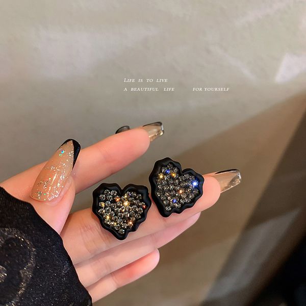 925 silver stud rhinestone-encrusted paint love heart stud earrings real gold electroplated ball tassel eardrop korean all-match vintage, Golden
925 silver stud rhinestone-encrusted paint love heart stud earrings real gold electroplated ball tassel eardrop korean all-match vintage, Golden
