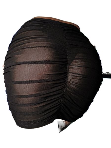 sxy solid ruched sheer mesh skirt w8pa#, Black 
sxy solid ruched sheer mesh skirt w8pa#, Black