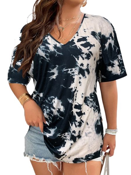 plus tie dye drop shoulder tee c8nj#, Black