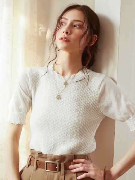 knit mix textured lettuce trim knit k6ja#, White;black