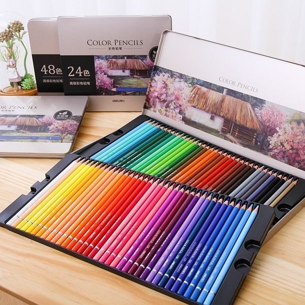 Deli Oily Colored Pencil Set 24364872 Colors Oil Painting Drawing Art Supplies For Write Lapis De Cor Y200709