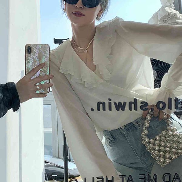 women's polos jingtia blue plume overlapping lace up ruffle collar lantern sleeve chiffon shirt women's spring french chic small l, White
women's polos jingtia blue plume overlapping lace up ruffle collar lantern sleeve chiffon shirt women's spring french chic small l, White