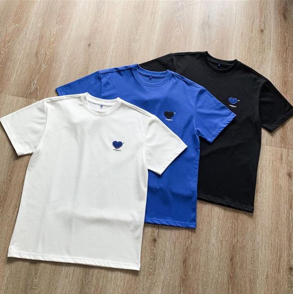 men women 2022 summer new heart-shaped embroidery tees t-shirt fashion cotton aa, White;black