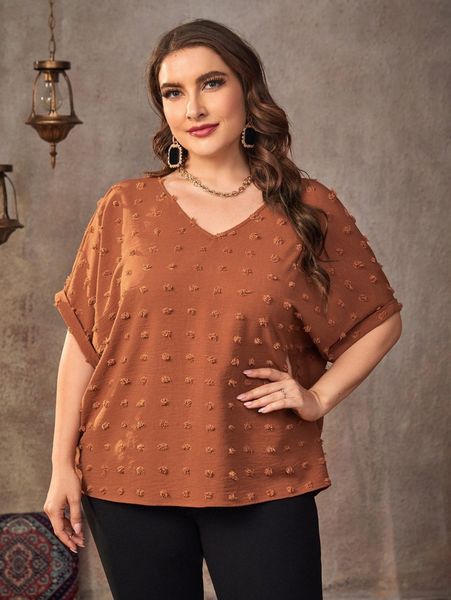 plus swiss dot dolman sleeve blouse b980#, Black