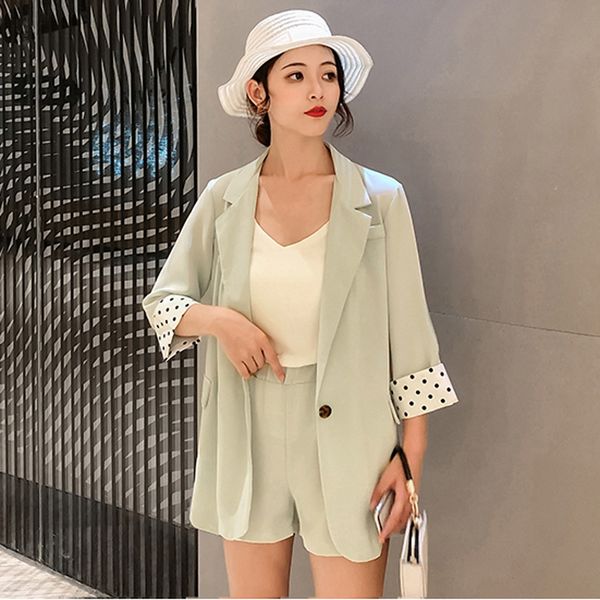 women short suits dots patchwork one-button blazer jacket & elastic waist shorts female pant suits casual women 2 pieces set, White
women short suits dots patchwork one-button blazer jacket & elastic waist shorts female pant suits casual women 2 pieces set, White