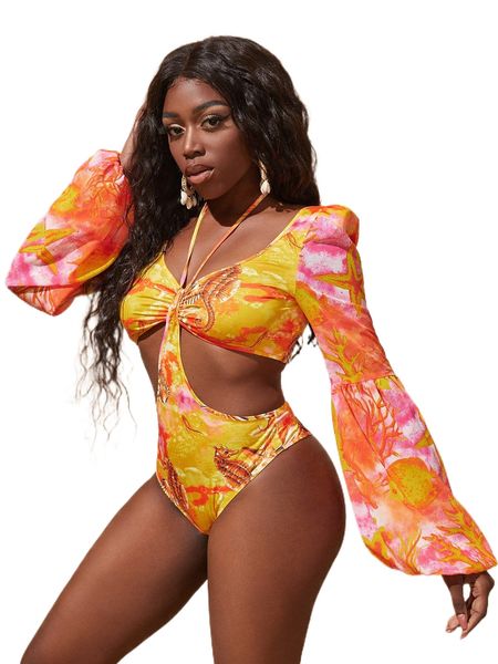 sxy shell and conch print cut out bodysuit 95cy#, White
sxy shell and conch print cut out bodysuit 95cy#, White