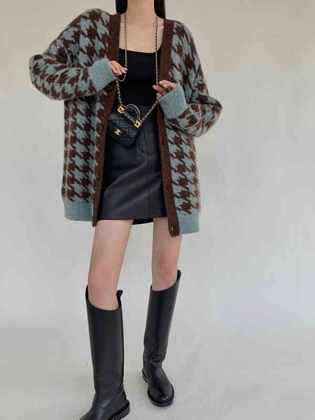 women's sweaters spring 2022 lazy sweater women's coat fantasy door wool thousand bird lattice knitted cardigan my78, White;black
women's sweaters spring 2022 lazy sweater women's coat fantasy door wool thousand bird lattice knitted cardigan my78, White;black