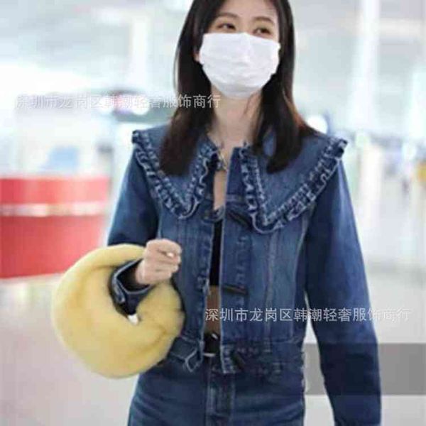 women's jackets gan autumn and winter qiao xin's same style ruffled doll collar ox horn buckle as old cowboy short coat female nan, Black;brown