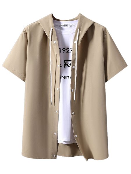 men drawstring hooded shirt without tee 30f1#, White;black