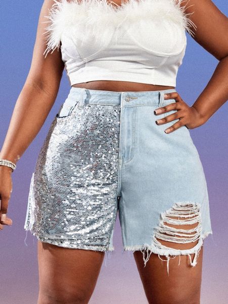 sxy plus contrast sequin ripped frayed raw hem denim shorts 42cj#, White;black
sxy plus contrast sequin ripped frayed raw hem denim shorts 42cj#, White;black