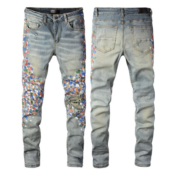designer jeans for men skinny straight slim hip hop ripped with hole stretch distressed streetwear rock motorcycle biker paint splatter jean, Blue
designer jeans for men skinny straight slim hip hop ripped with hole stretch distressed streetwear rock motorcycle biker paint splatter jean, Blue