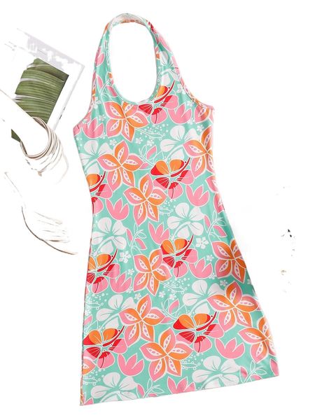 floral print halter dress q2j3#, Black;gray 
floral print halter dress q2j3#, Black;gray