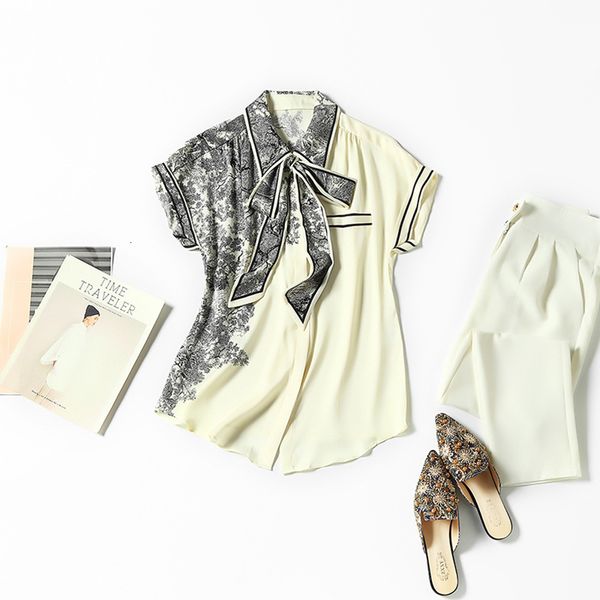 women's blouses & shirts silk color matching temperament short sleeved cardigan lapel printed mulberry single breasted women's shi, White
women's blouses & shirts silk color matching temperament short sleeved cardigan lapel printed mulberry single breasted women's shi, White
