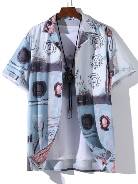 men random annual ring print shirt without tee z6ht#, White;black 
men random annual ring print shirt without tee z6ht#, White;black