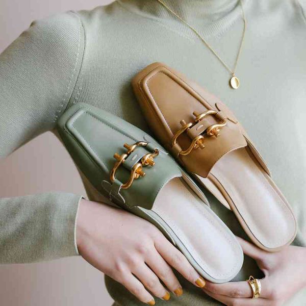 slippers women's shoes metal fastener baotou semi slippers flat bottomed lazy muller sandals cowhide square head l5bj, Black
slippers women's shoes metal fastener baotou semi slippers flat bottomed lazy muller sandals cowhide square head l5bj, Black