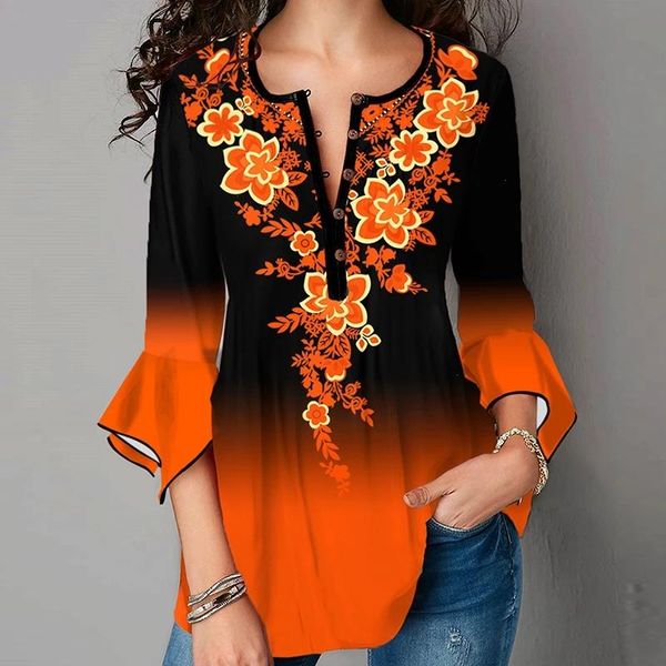 three quarter sleeve vintage shirt elegant women v-neck casual print pullover blusa 5xl, White
three quarter sleeve vintage shirt elegant women v-neck casual print pullover blusa 5xl, White