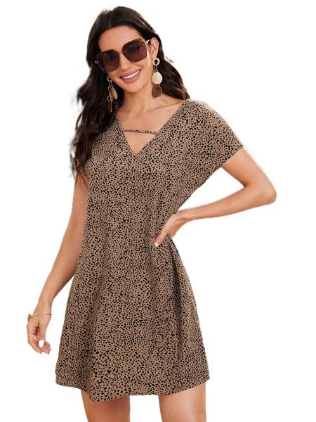 dalmatian print keyhole dress 55nd#, Black;gray