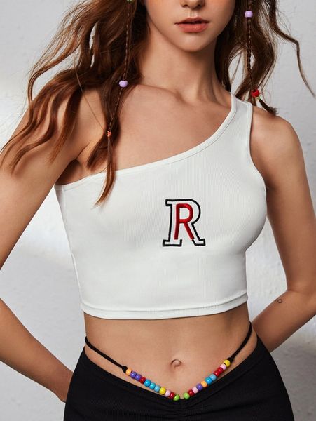 letter embroidery one shoulder z5wv#, White