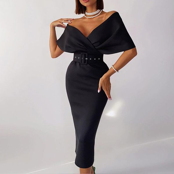off shoulder bodycon dresses women slim knee length vintage party dresses with belt robes, Black;gray
off shoulder bodycon dresses women slim knee length vintage party dresses with belt robes, Black;gray