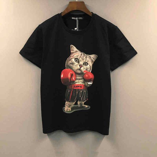 men's t-shirts t-shirt men's short sleeve fashion brand ins couple boxing cat loose cotton round neck upper clothes summer student, White;black
men's t-shirts t-shirt men's short sleeve fashion brand ins couple boxing cat loose cotton round neck upper clothes summer student, White;black
