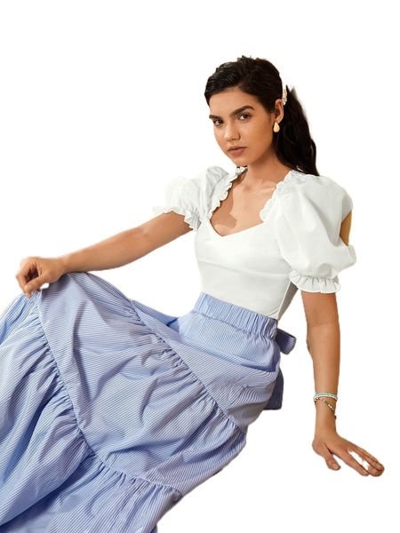 puff sleeve frill trim i5jh#, White
puff sleeve frill trim i5jh#, White