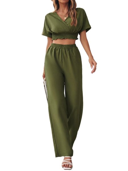 batwing sleeve shirred frill trim crop & pants g6o6#, White
batwing sleeve shirred frill trim crop & pants g6o6#, White