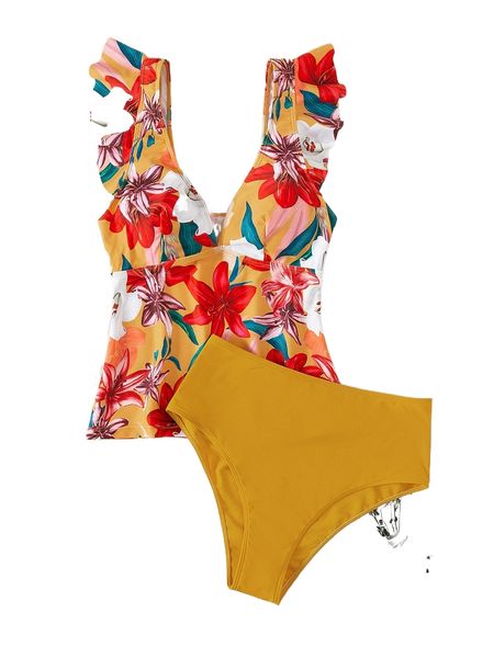 floral frill trim bikini swimsuit q2fe#, White;black
floral frill trim bikini swimsuit q2fe#, White;black