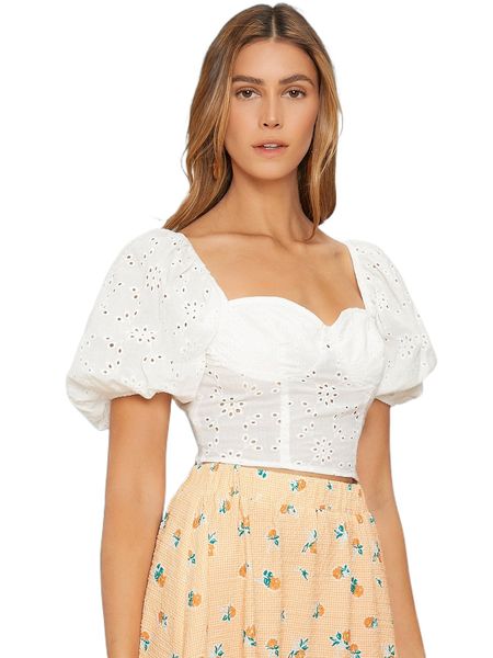 sweetheart neck puff sleeve ruched schiffy blouse 14xv#, White
sweetheart neck puff sleeve ruched schiffy blouse 14xv#, White