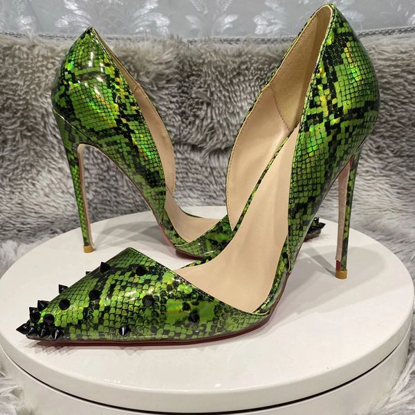 new luxury brand green snakeskin pattern red bottom women shoes pointy toe d'orsay high heel shoe with spikes 8cm 10cm 12cm studs stile, Black
new luxury brand green snakeskin pattern red bottom women shoes pointy toe d'orsay high heel shoe with spikes 8cm 10cm 12cm studs stile, Black
