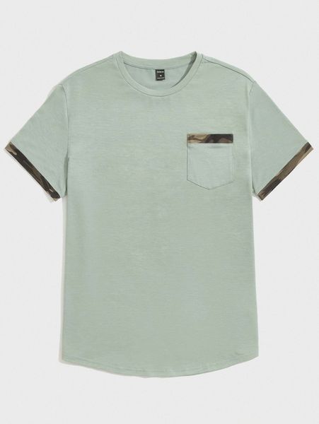 men camo print trim pocket front tee o1gp#, White;black