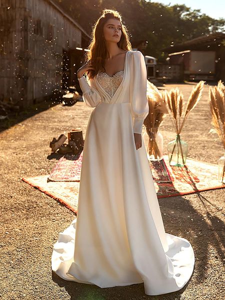 simple long sleeve a line wedding dress ivory satin country bridal gowns beaded glitter sweetheart neck long bride reception dresses 2022 ro, White
simple long sleeve a line wedding dress ivory satin country bridal gowns beaded glitter sweetheart neck long bride reception dresses 2022 ro, White
