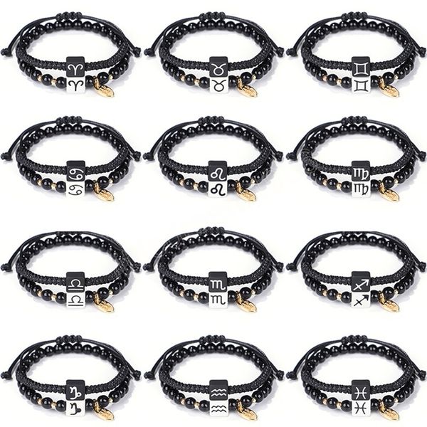2pcs/set 12 zodiac sign constellation charm bracelet for couple 8mm black natural stone & wax rope bracelets set jewelry, Golden;silver
2pcs/set 12 zodiac sign constellation charm bracelet for couple 8mm black natural stone & wax rope bracelets set jewelry, Golden;silver