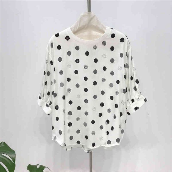 women's polos silhouette loose wave dot silk shirt thread splicing round neck pullover sleeve top, White
women's polos silhouette loose wave dot silk shirt thread splicing round neck pullover sleeve top, White