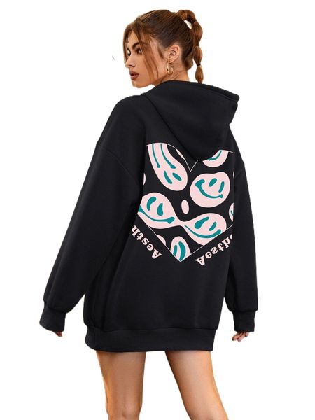 letter & expression print drawstring drop shoulder thermal hoodie l5x8#, Black
letter & expression print drawstring drop shoulder thermal hoodie l5x8#, Black