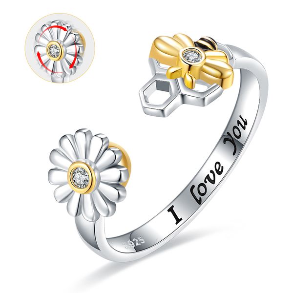 925 sterling silver spinner daisy flower bee ring adjustable fidget anxiety worry stress relief jewelry gift for women men girls 220708, Slivery;golden
925 sterling silver spinner daisy flower bee ring adjustable fidget anxiety worry stress relief jewelry gift for women men girls 220708, Slivery;golden