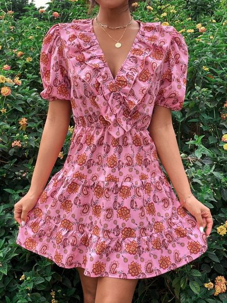 floral & paisley print layered ruffle trim puff sleeve dress u52q#, Black;gray
floral & paisley print layered ruffle trim puff sleeve dress u52q#, Black;gray