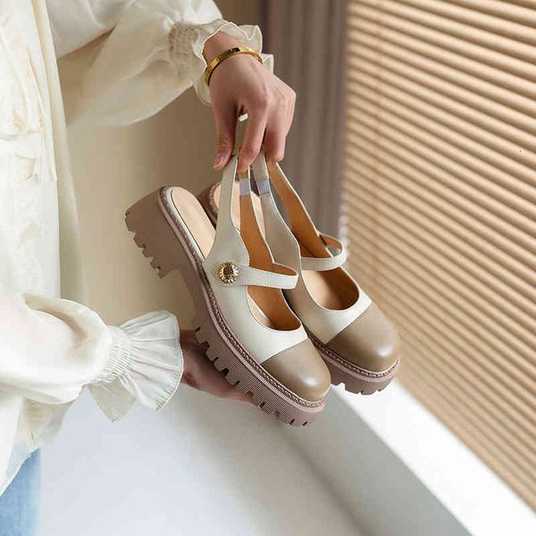 dress shoes french thick soled mary jane shoes women's spring and summer niche design leather baotou sandals color matching back empty, Black
dress shoes french thick soled mary jane shoes women's spring and summer niche design leather baotou sandals color matching back empty, Black
