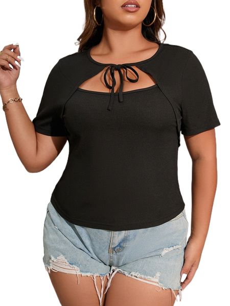 plus knot front cut out tee b5fx#, Black
plus knot front cut out tee b5fx#, Black