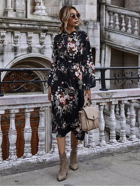 puff sleeve spring autumn chic floral dress women casual bow stand collar high wasit long winter elegant, Black;gray
puff sleeve spring autumn chic floral dress women casual bow stand collar high wasit long winter elegant, Black;gray