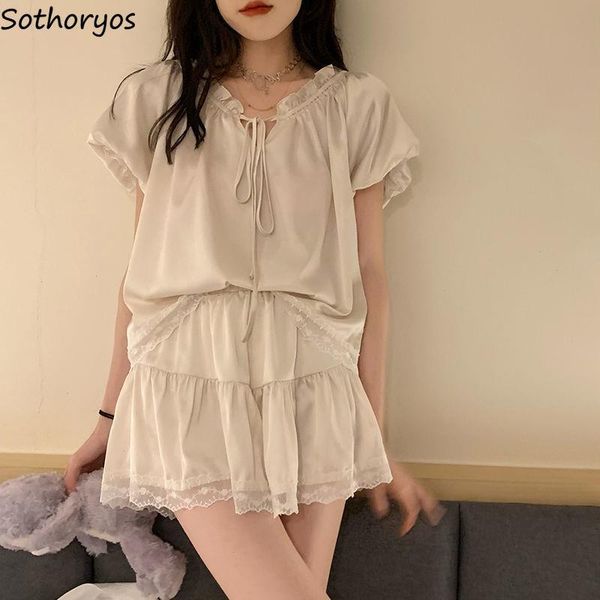 pajama sets women sleepwear ice fiber sweet short puff sleeve lace vintage cozy thin belt retro fashion female kawaii, Black;red
pajama sets women sleepwear ice fiber sweet short puff sleeve lace vintage cozy thin belt retro fashion female kawaii, Black;red