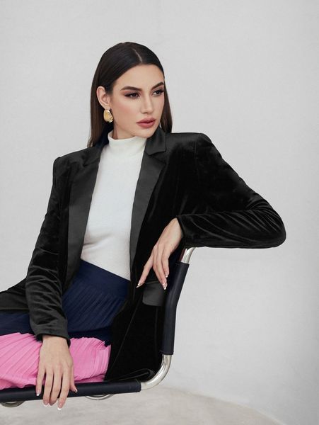single button velvet blazer f2sh#, White