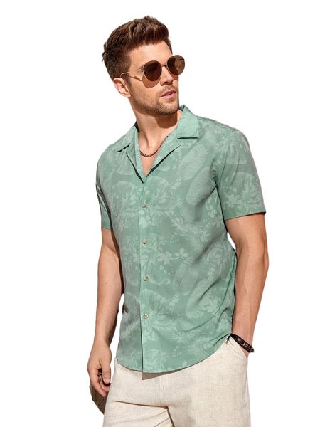 men tropical print shirt 213h#, White;black 
men tropical print shirt 213h#, White;black
