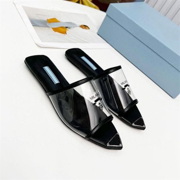 summer transparent pvc luxury slippers sandals slides womens leather sole&inside enameled metal triangle logo ladies flat shoe siz313t, Black
summer transparent pvc luxury slippers sandals slides womens leather sole&inside enameled metal triangle logo ladies flat shoe siz313t, Black