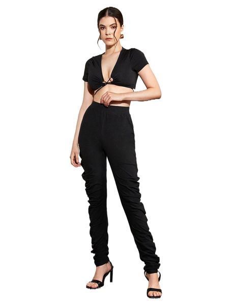 x mina solid stacked pants f0wf#, Black;white