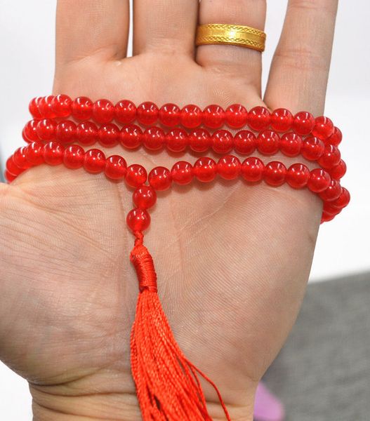 6mm tibetan buddhism 108 red stone prayer bead mala necklace aaa, Silver