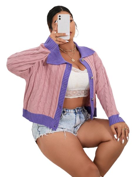 plus contrast trim drop shoulder cable knit cardigan x3do#, Black
plus contrast trim drop shoulder cable knit cardigan x3do#, Black