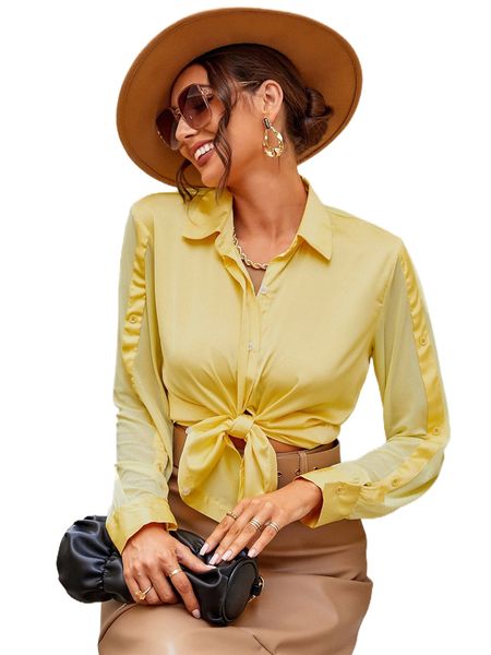 contrast tape button detail shirt q2gn#, White